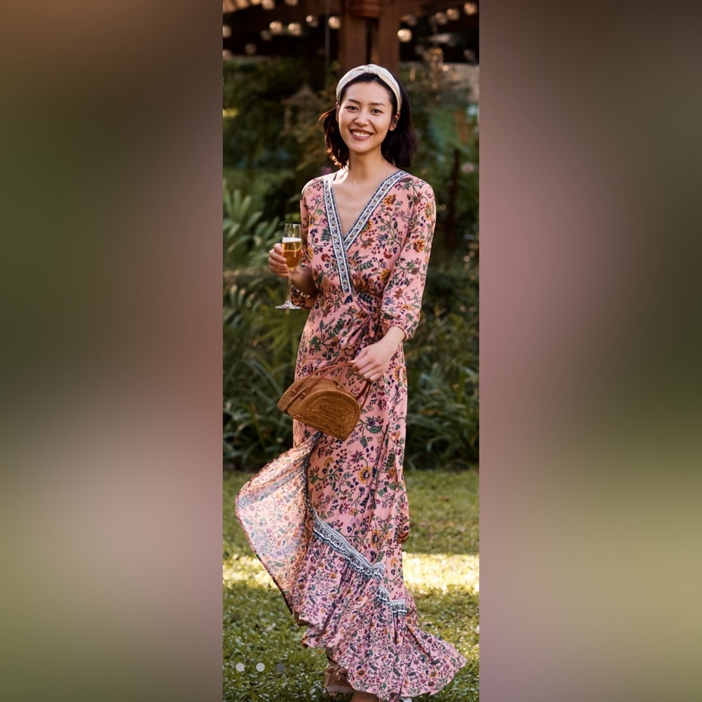 FARM Rio Pink Floral Wrap Maxi Dress
